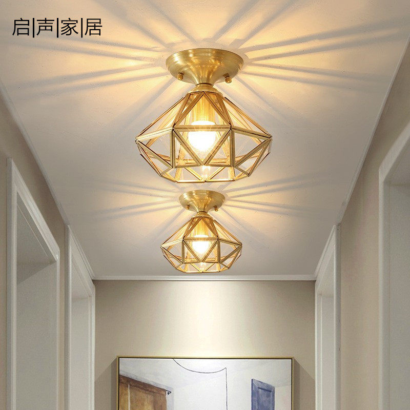 全铜美式乡村门厅入户玄关吸顶灯简约过道走廊灯阳台灯家装灯饰