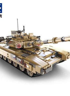 双鹰咔搭积784木T90遥控坦玩具克带式拼成人高装难度玩具C6100履3