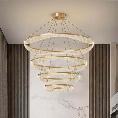 轻奢全铜吊灯l端oft别楼梯挑空大灯极简66687墅灯复式高主灯客厅