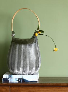 创工意BX6-24-0手做旧磨手砂大口提篮艺术玻璃花瓶客厅家居视柜软