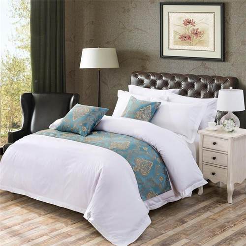 高支白色品四件套1罩20棉酒店床上用纯白色贡缎床单纯被民四件套