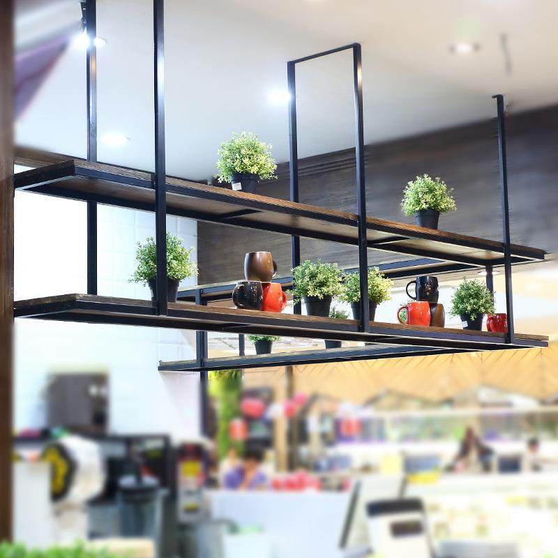 复古铁艺实木餐厅前台壁挂架七字型吧台吊架置物架一字搁板层架收