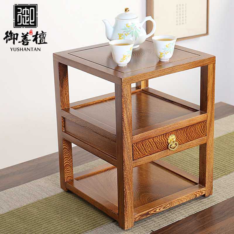 茶边柜茶具茶饼收纳柜子鸡翅木茶桌小侧柜边几可移动小桌子带抽屉