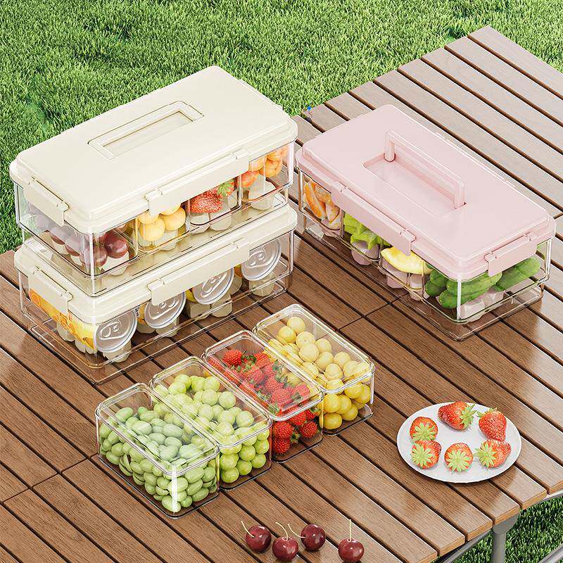 水果便当盒手提式带携分叉子露外营出便97保鲜盒食品级移动格小冰