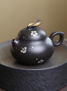 兴紫砂壶宜黑泥兔壶创意中式金茶壶102264兔描描银茶具厂子家