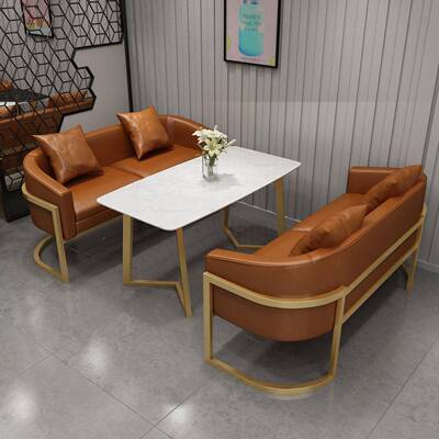 北餐厅人XJY15218皮艺双沙发简约奶茶洽谈沙发椅咖啡欧厅店铁艺躺