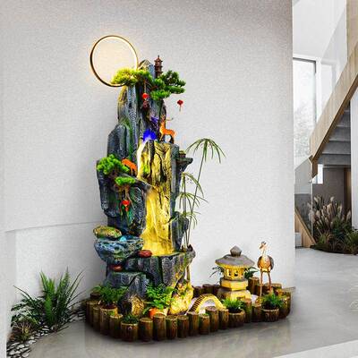 假山流水喷泉加湿摆件地招财循环鱼池落家办居公室阳AXH台业装饰