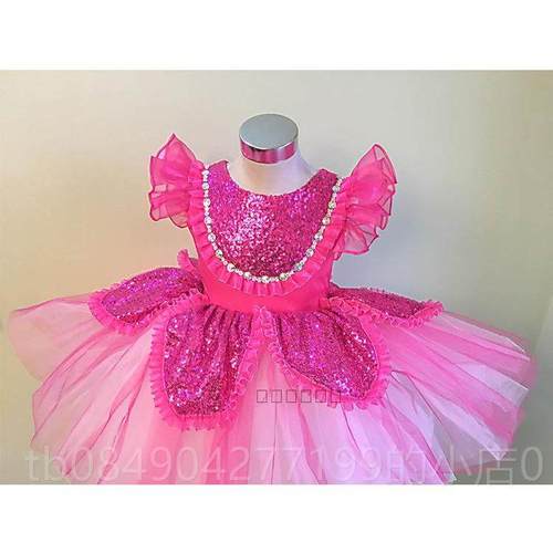 高档儿童纱裙亮片演服蓬蓬公出裙主表演服女童幼园五彩童儿话梦舞
