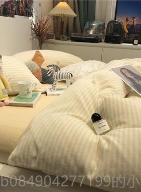 高档ins冬季厚牛奶绒混搭灰色床上四件套瑚绒1.5m米珊1.8法加兰绒