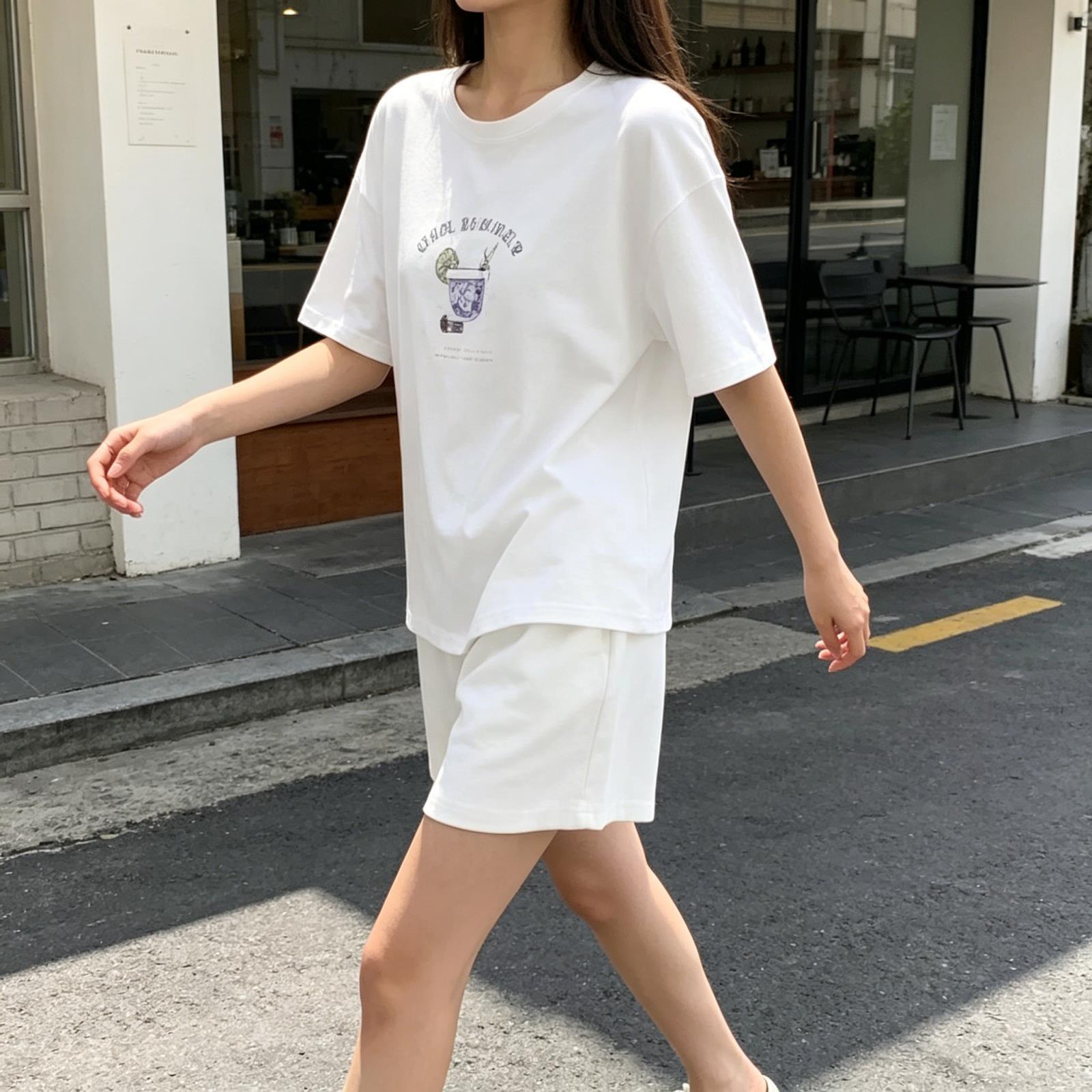 纯棉休闲运动套装女夏2026新款韩版时尚短袖短裤两件套洋气跑步潮