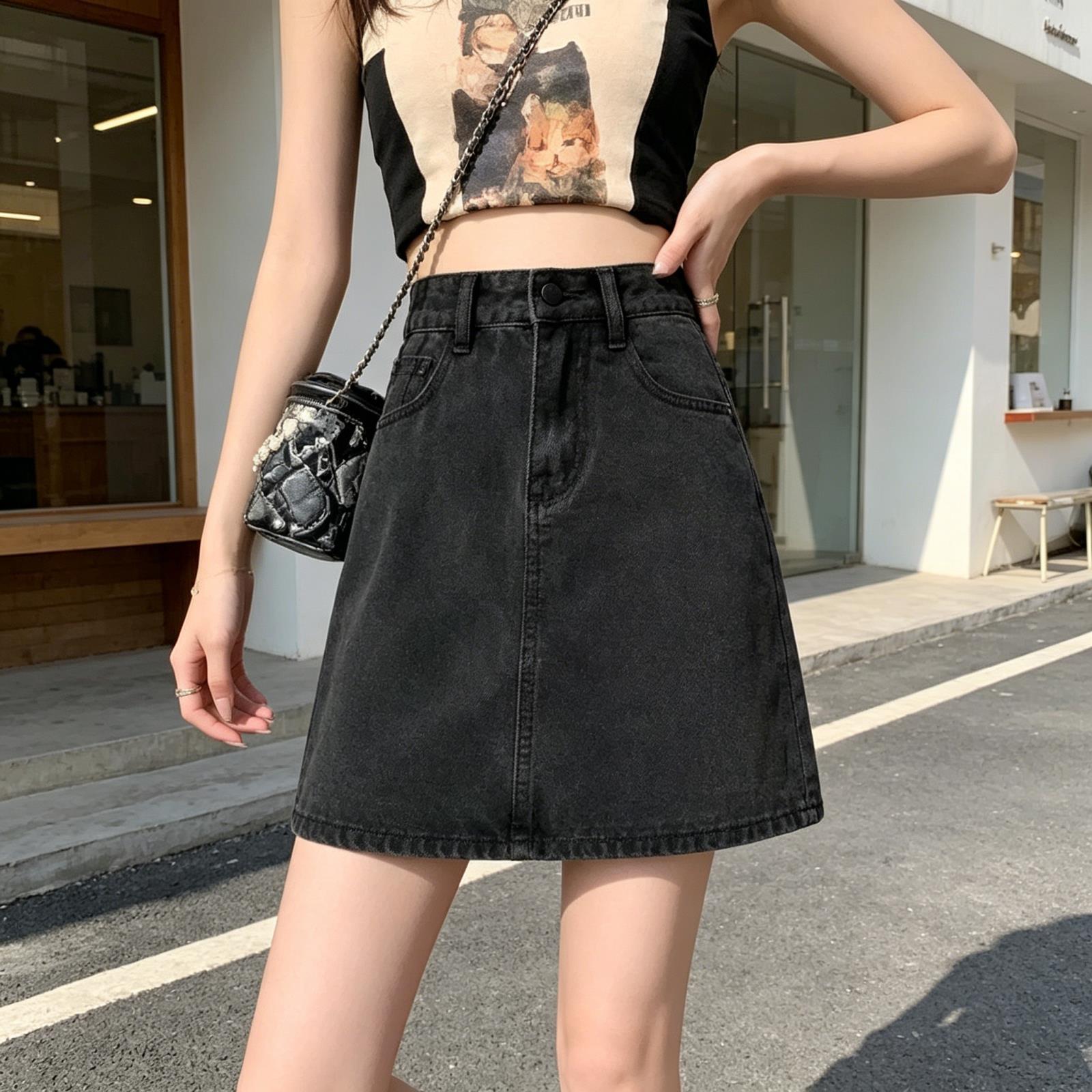 大码胖妹妹高腰牛仔短裙