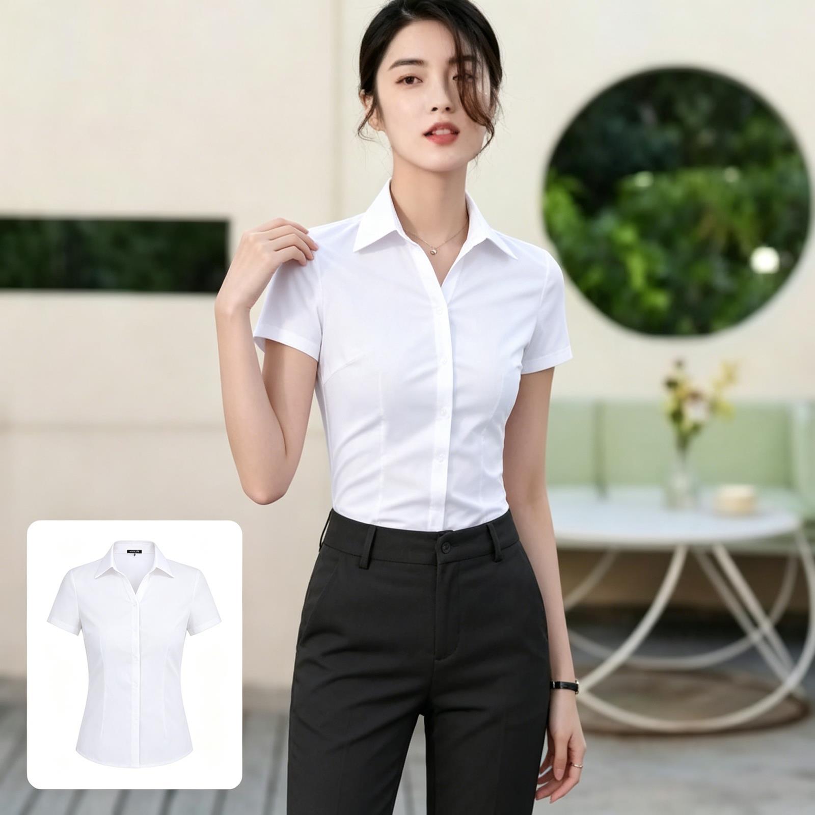 白色短袖衬衫女夏季薄款