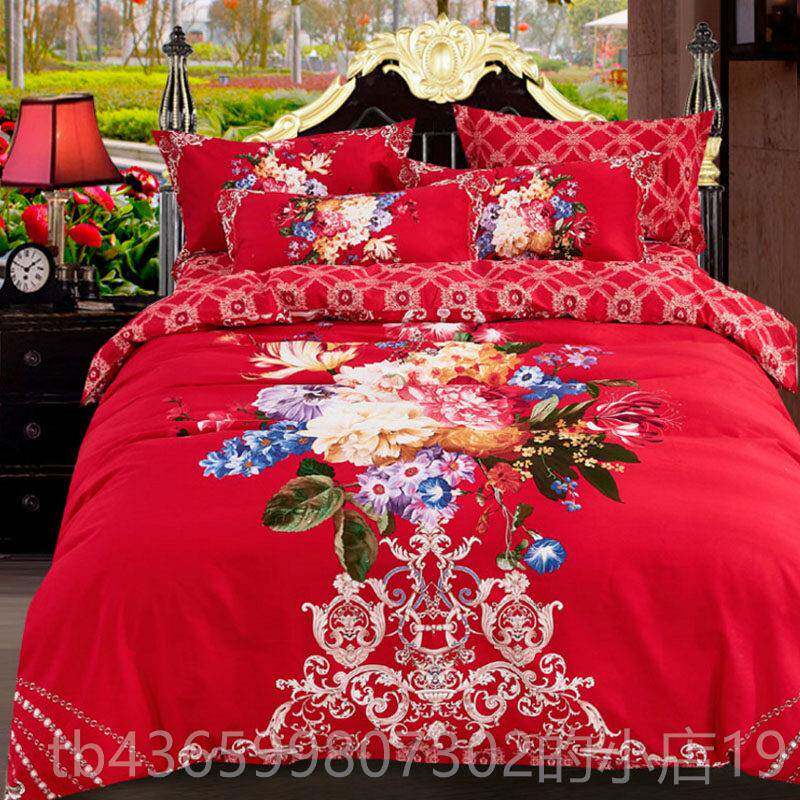 正品3D棉婚庆磨毛四件套大红色套被套全棉新婚1.8m床上用品.床单