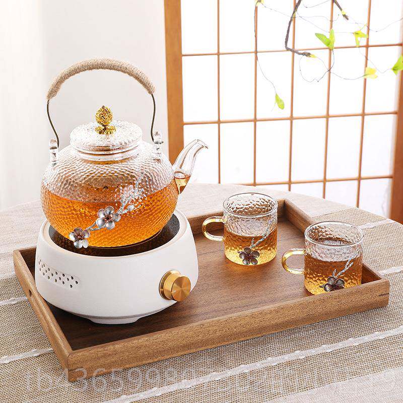 正品热玻璃泡壶茶茶具家套装用电陶炉插电煮茶器胡桃木茶盘轻奢耐