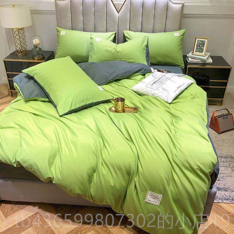 正品INS时尚用灰色泡泡纱贴标床上床品笠四套件套被套床单人宿舍