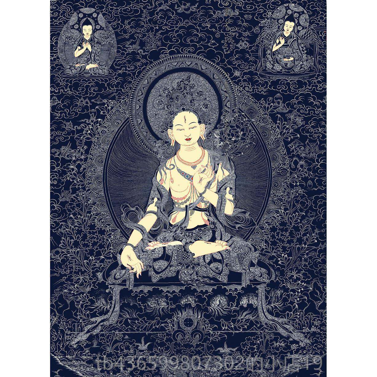 正品白度母黑金唐卡手描金线稿 绘填画静心减压涂色DI绘Y手佛像涂