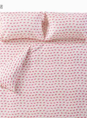 正品CSTLE GA DREN竹节棉新A疆全棉ins清新少女床单四件套粉红猪