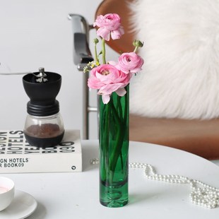 简约厚底泡绿色玻璃花瓶大号富贵竹水养插花圆形直筒婚礼客厅摆件