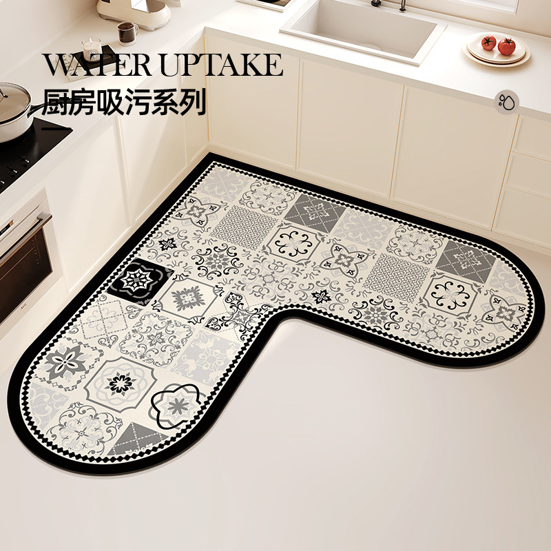 中古厨房专用地垫硅藻泥L形整块吸水垫防油防滑可擦免洗地毯耐脏,居家布艺,厨房地垫,淘宝优惠券,粉丝福利购,淘宝优惠卷