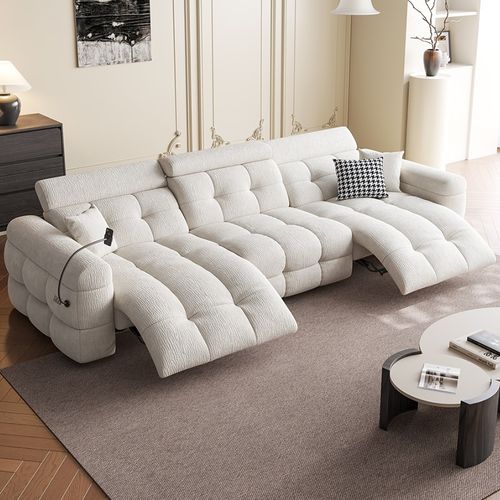 零靠墙多功能电动沙发覆古可调节头等智能舱雪尼尔三人沙发布艺