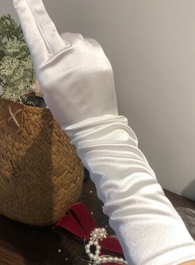 高档出口 绸缎面长款婚礼结婚手套礼服晚宴黑色白色缎面弹力手套