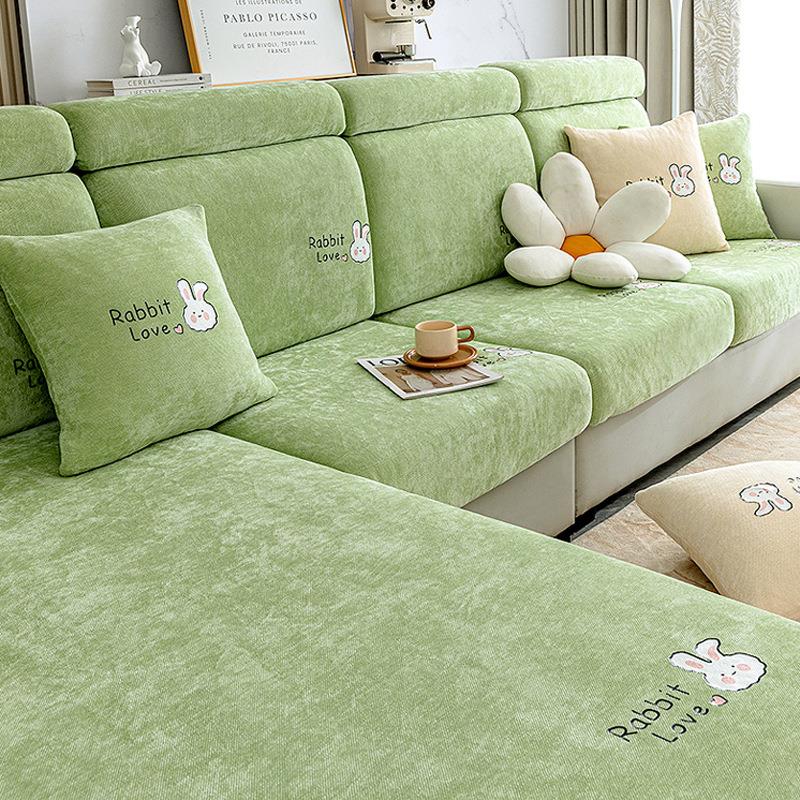 雪尼尔沙发垫卡通2025四季通用皮沙发靠背套罩笠防滑坐垫子盖布巾