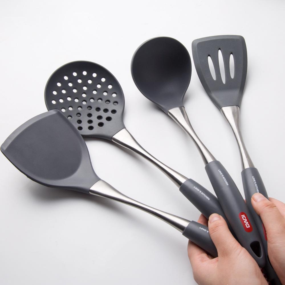 优圣美帝双十汇2024新款硅胶厨具家用不锈钢团购锅铲汤勺漏勺