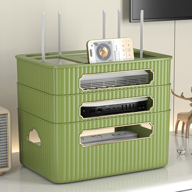 桌面路由器收纳盒客厅电视机顶盒插线板排线整理盒电源线多层