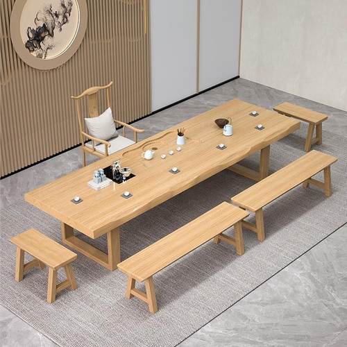 中式实木茶桌原木大板1米2泡茶桌椅办公室禅意洽谈功夫茶台