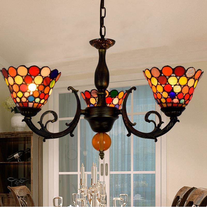 欧琈蒂凡尼式创意彩色玻璃餐厅卧室酒吧会所茶楼网吧三头琉璃吊灯