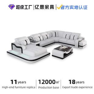 休闲摩登功能沙客厅家具沙发舒适客厅黑白LED沙发可躺沙发组合