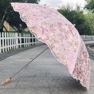 太阳伞双层蕾丝刺绣黑胶防晒防紫外线二折遮阳伞复古奢华晴雨洋伞