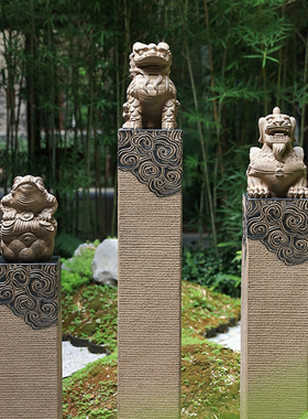 中式仿石雕拴马桩户外别墅门口庭院花园布置装饰招财貔貅麒麟摆件