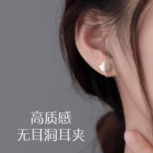 新款银拉丝耳夹女无耳洞气质10MM银球耳钉高级感蚊香盘冷淡风耳饰