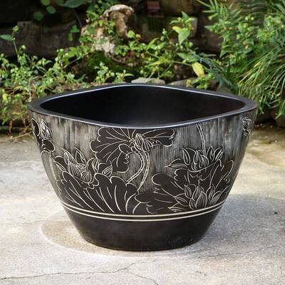 正品景德粗陶陶瓷缸睡镇莲盆荷花大鱼缸碗莲盆缸彷石缸金鱼流水水