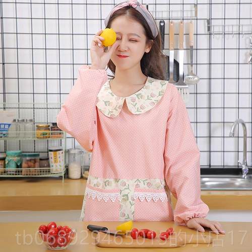 正品围裙女袖厨房防水防油家用做时尚可爱饭罩定衣制l长ogo印字工