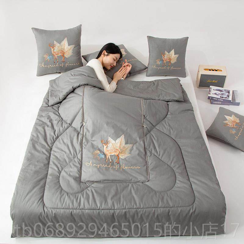 正品高档纯棉抱枕被子两睡用车折叠枕头汽被办公室午全棉空调凉夏