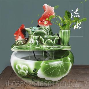 正品景德镇陶鱼缸客厅养鱼小型乌器龟瓷缸造景风水招财流水鱼盆缸