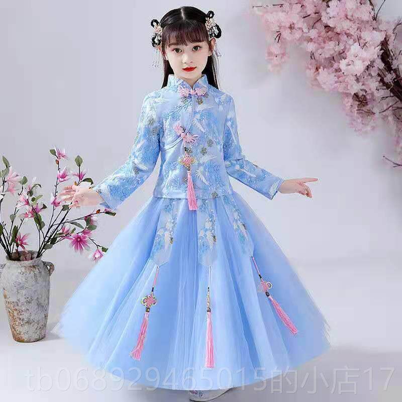 正品童汉服女中国风旗袍儿童国演潮小孩超仙旗袍唐装中大童套女装
