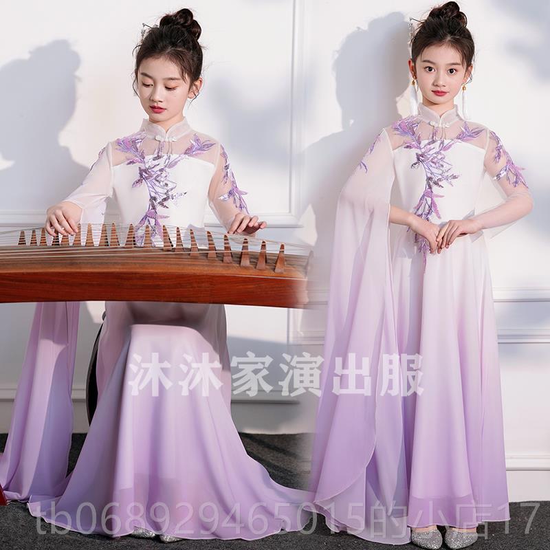 正品女童红古筝童演出服中国风儿弹古演出服中筝色大童艺考民乐演图片