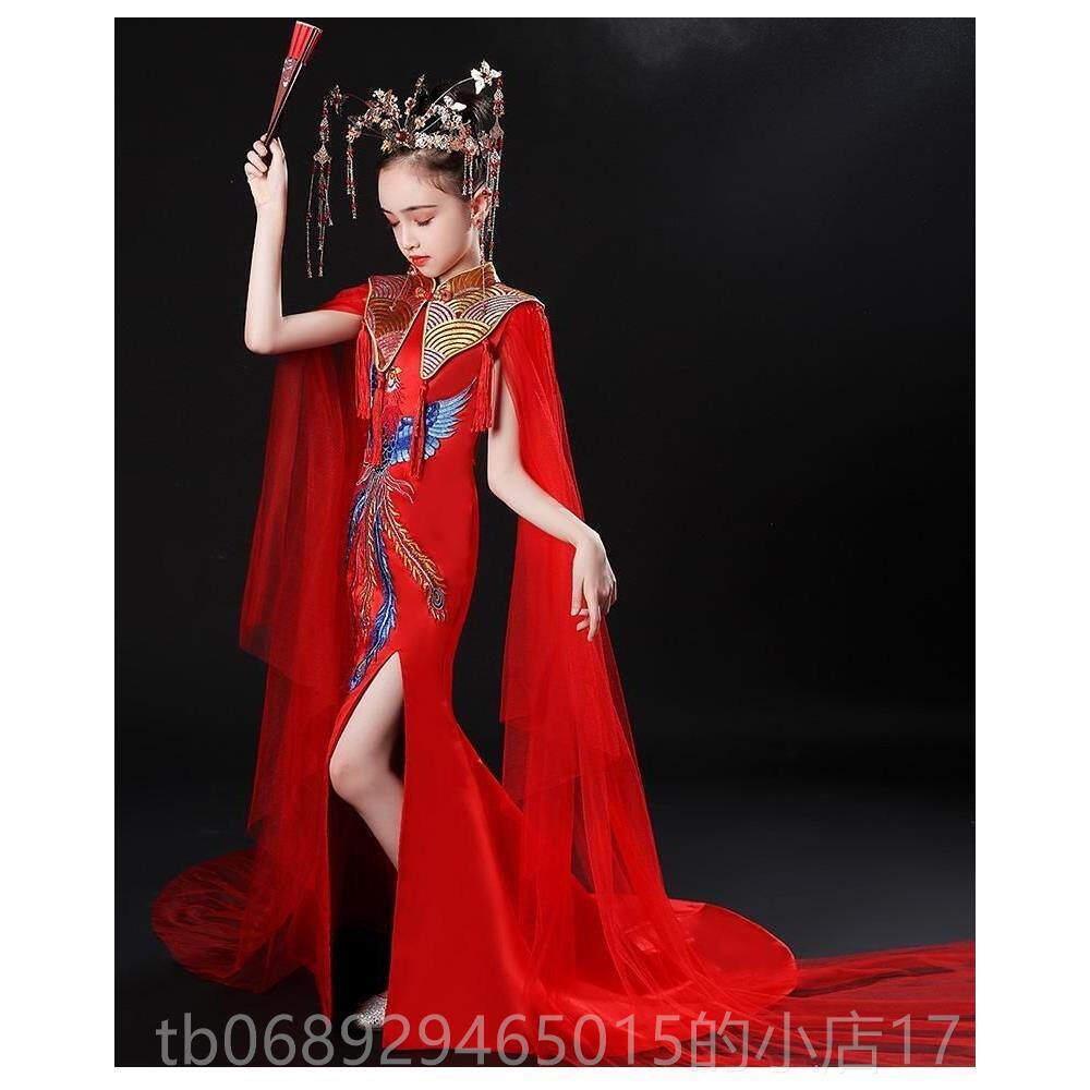 正品新童款袍儿中国风高端国潮走秀礼旗服特模古筝演出服女