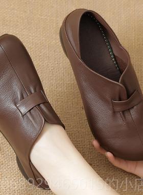 正品妈秋冬款族风古名原创真皮软底复皮鞋加绒女鞋两穿低跟软皮妈