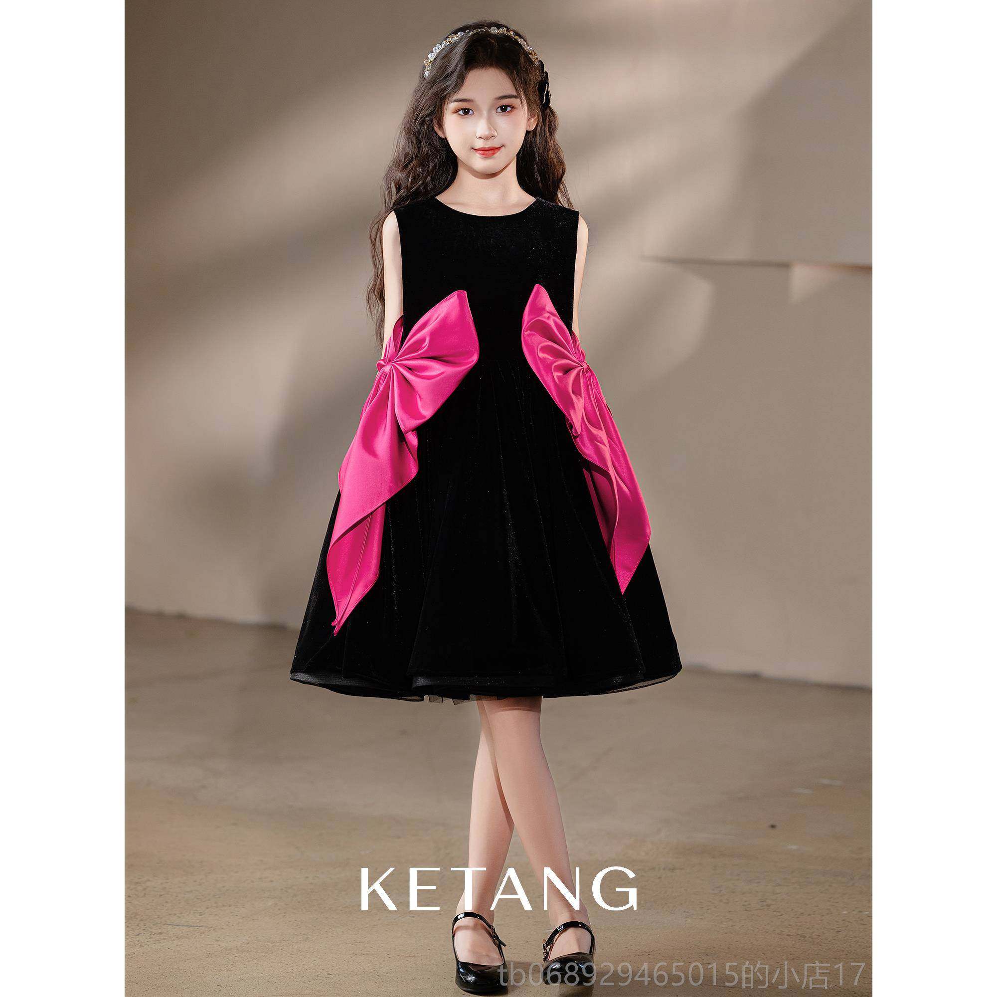 正品儿童绒心裙乐器钢琴演主持人奏演背出女童高端轻奢小众高丝级