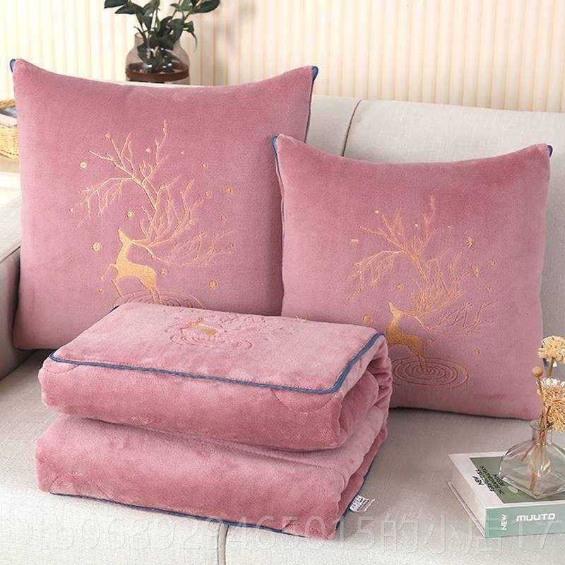 正品加厚季牛奶绒抱枕能被子两用多功冬天头折冬叠枕毯子汽车载午