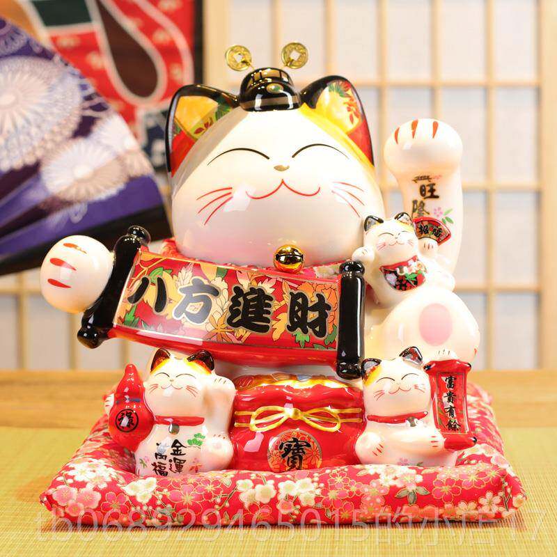 正品御猫舍发件摇财手招财猫摆瓷开业大小号陶存钱储蓄罐店铺家居
