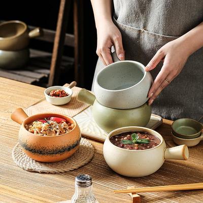 复古圆形单边手柄陶瓷碗碟平板长方盘摆盘摆拍酱料碟小菜碟杂粮碗