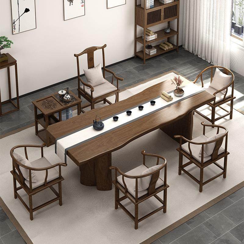 新中式实木茶桌家用客厅泡茶桌茶楼大板茶桌椅组合办公室会客茶台