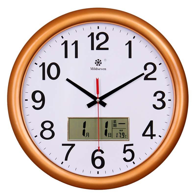 钟表客厅日历大挂圆形钟挂表静音电子石英钟工厂挂钟壁挂式