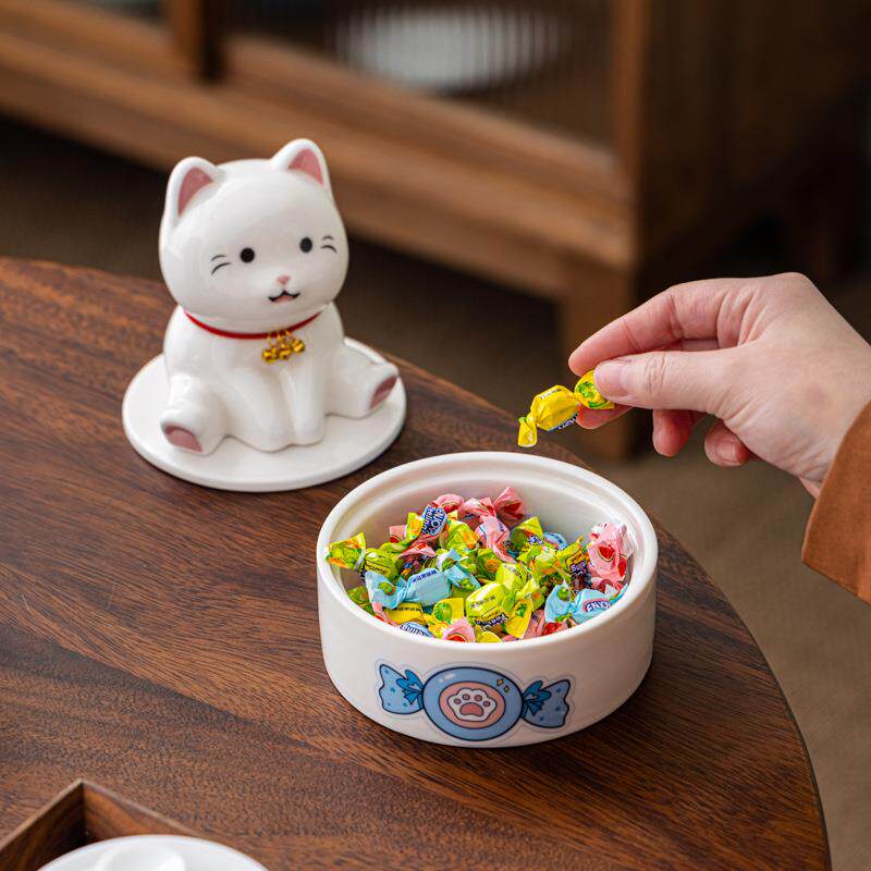 可爱猫咪摆件创意糖果罐家用客厅茶几桌面胶囊瓜子零食收纳盒接待