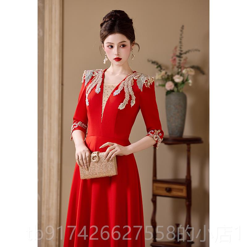 新款晚礼服高端轻女奢高级感艺考民主歌独唱演出服合唱指红色中式图片